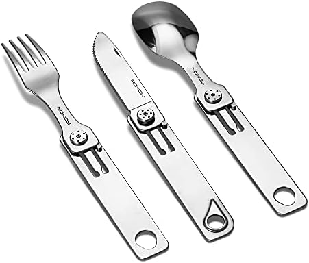 ROXON 3-in-1 Camping Utensils Set with Case (Knife, Spoon, Fork) Silver - Image 2