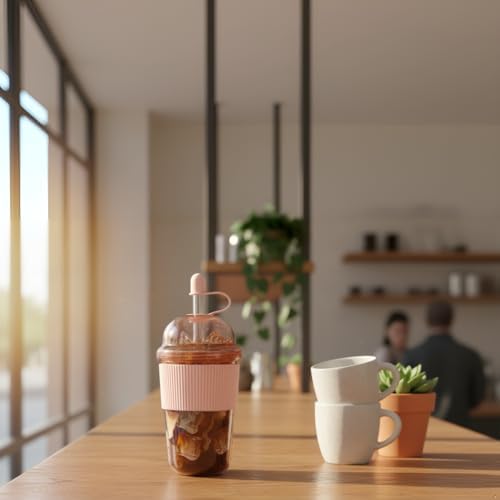 Reusable Iced Coffee Cups with Lids and Straws 17oz, Boba Cup with Straw, Tumbler with Silicone Sleeve for Cold Drinks, Iced Coffee, Bubble Tea - Pink - Image 5