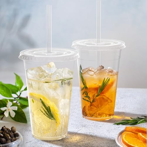 Dealusy 100 Pack - 20 oz Clear Plastic Cups with Lids and Straws - Image 5