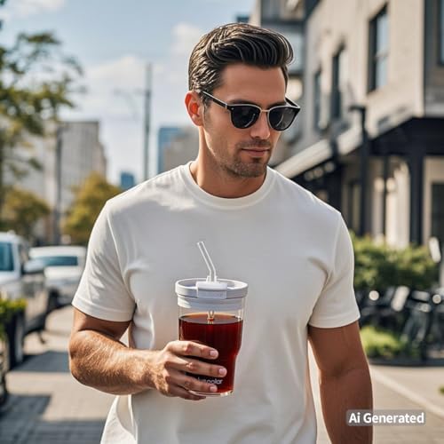 BLUEPOLAR Glass Cups with Lids and Straws,16oz/480ml Reusable Iced Coffee Glasses & Juice Bottles,Cold Brew Tumblers with Leakproof Lids,BPA-Free Glass Jars for Juicing,Matcha,Tea,Smoothie (Grey) - Image 5