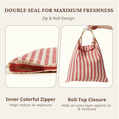 BRONYPRO Reusable Beeswax and Linen Bread Bags with Zipper, 2-Pack Waxed Bread Bags for Homemade Bread & Sourdough, Sustainable Loaf Storage to Lock in Freshness, Large 17x12.6in, Red Stripe - Image 3