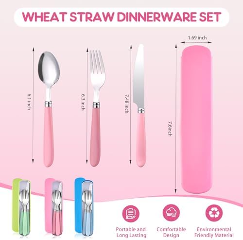 Reallnaive 24 Sets Portable Travel Utensils Set with Case Bulk Reusable Stainless Steel Silverware Travel Cutlery Lunch Tableware Portable Spoon Knife Forks Dinnerware Cutlery for Adults Camping - Image 2