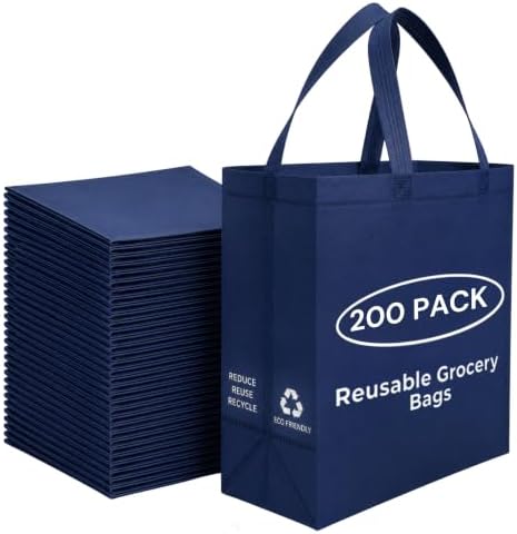 Simply Cool 200 Pack Reusable Grocery Bags, Large Tote Bags Bulk, Navy Blue by SimplyCool