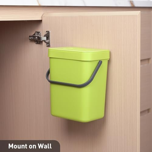 EKO Puro Wall-Mounted Trash Can with Lid, 1.32 Gal / 5L Hanging Trash Can, Small Kitchen Compost Bin for Counter Top, Mini Food Waste Bin (Green) - Image 4