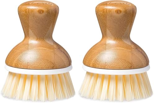 Full Circle Bubble Up Bamboo Dish Brush – Family Safe, Formaldehyde-Free – Ergonomic Palm Scrubber with Handle for Kitchen Cleaning, Dish Scrub Brush for Nonstick, Cast Iron & Sink, White (Pack of 2) by Unknown
