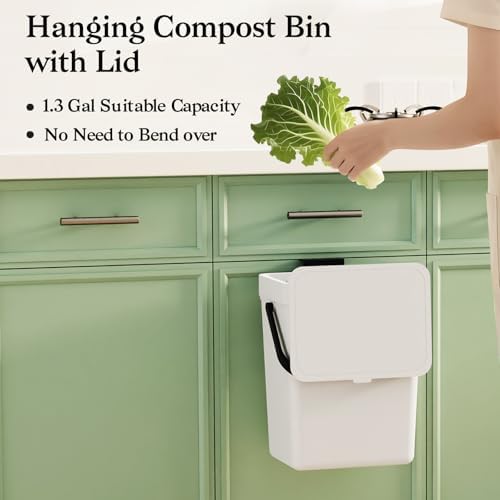 LALASTAR Small Trash Can with Lid, Kitchen Compost Bin for Countertop or Under Sink, Plastic Hanging Waste Basket for RV/Office/Bedroom/Dorm, Mountable, 5L/1.3 Gal,Sliding Lid, White - Image 2