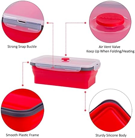 Collapsible Food Storage Containers with Airtight Lid & Air Vent, 40.5 oz, Kitchen Stacking Silicone Collapsible Meal Prep Container Set for Leftover, Microwave Freezer Dishwasher Safe, Red, Set of 4 - Image 4