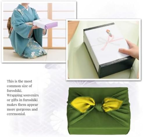 Furoshiki Japanese Wrapping Cloth Eco Gift Wrap Paper Reversible Eco-bag for Christmas birthday Gift Bento Lunch Cake Wine Bottle Box Kimono Cover (Forest Green and Light Yellow, 27.6 x 27.6 inches) - Image 3