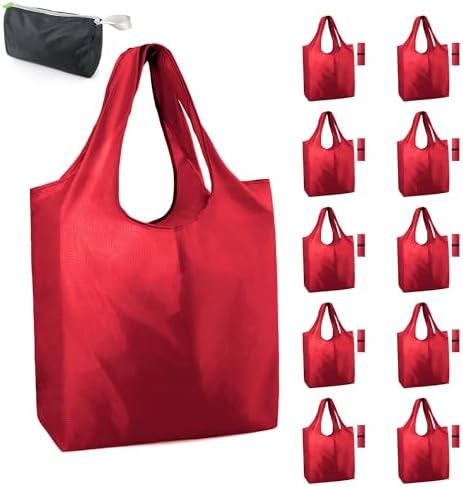 BeeGreen Christmas Red Reusable Grocery Bags Shopping Bags Bulk 10 Packs 50LBS X-Large Foldable-Machine Washable-Heavy Duty by BeeGreen