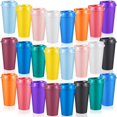 FillTouch 24 Pcs 16 oz Reusable Coffee Cups with Lids, Bright Colors by FillTouch
