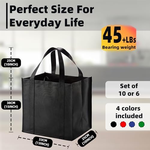 6 pack Reusable Grocery Bags,Thick Bottom-Shopping Bag for Groceries - Image 2