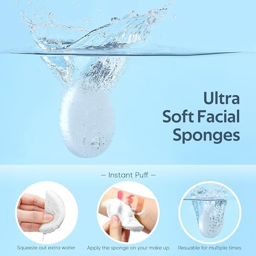 GAINWELL 50-Count Compressed Facial Sponges with Storage Container, for Facial Cleansing, Reusable Makeup Remover, Portable, Suitable for Travel, White - Image 2