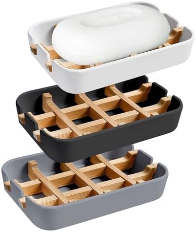 Aoheuo Modern Bamboo Fiber soap Holder and soap Dish Combination (Removable),5.12 Long by 3 Wide, 0.98 inches high, Used in Kitchens, bathrooms, and bar Sinks (White,Black,Gray) by Aoheuo