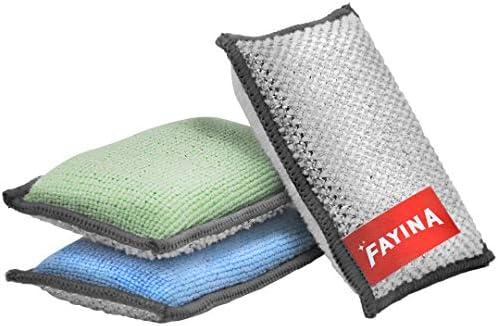 2-Sided Premium Microfiber Dish Sponge and Scrubber 3 Pack Variety - Heavy Duty Scouring Non-Scratch Multi-Surface by FAYINA
