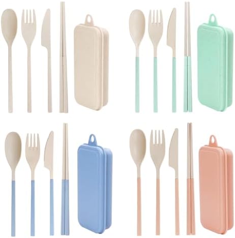 Reusable Travel Utensils Set with Case, 5 Sets Collapsible Cutlery by JIABEIUSHomelifebutler