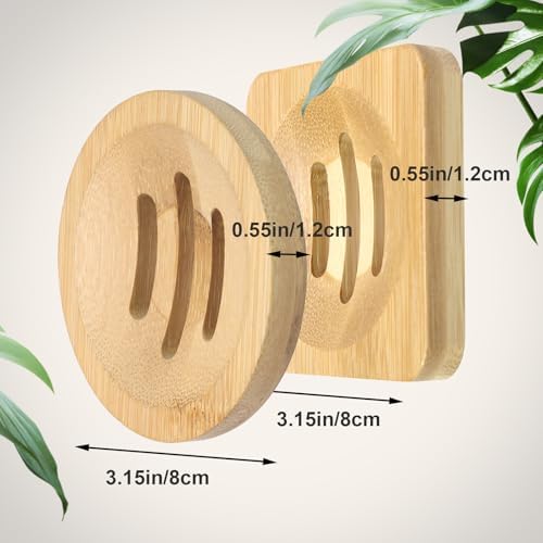 Jiozermi Bamboo Soap Dish, 4 Pcs (2 Rounded and 2 Square) - Image 2