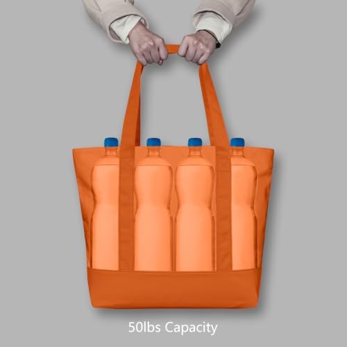 TOPDesign 6-Pack Canvas Tote Bags with an External Pocket, Reusable Grocery Shopping Bags, Top Zipper Closure, Daily Essentials (Orange) - Image 6