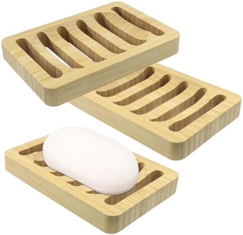 3 Pcs Bamboo Soap Dish, Natural Color - Image 5