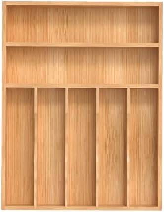 Silverware Organizer, Bamboo Kitchen Drawer Organizer, Utensil Holder, Cutlery Tray & Spoon Flatware Storage with Grooved Drawer Dividers (13''W x 17''D) by BEKVEMLIVING