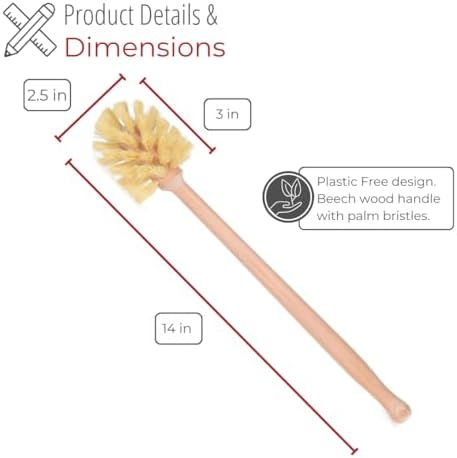 husMait Extra Long Wooden Handle Bottle Brush - 14 Inch Water Bottle Cleaner with Strong Bristles for Washing Deep Jars, Hydro Flasks, Tumblers, Thermos & Wide Mouth Glasses - Image 2