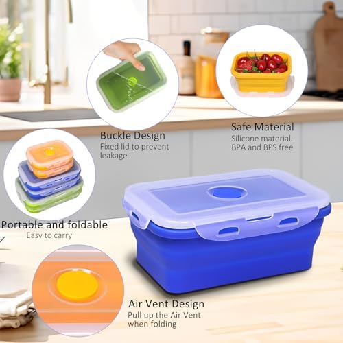 Collapsible Silicone Food Storage Containers With Lids, Set of 6 Foldable Storge Bowls, Bento Lunch Boxes for Kitchen, Camping, Rv, BPA Free - Image 2