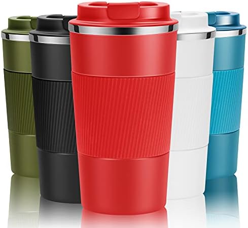 YINJOYI 12oz Travel Coffee Cups Insulated Tumbler Thermal Mug to Go with Lid Leak Proof Reusable Stainless Steel Coffee Mug Spill Proof for Hot and Iced Cold Drinks (Red, 380ml) by YINJOYI