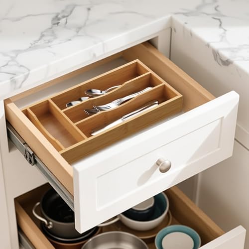 Small Silverware Organizer, Bamboo Kitchen Drawer Cutlery Organizer, Utensil Holder, Flatware Organizer Tray (6.7"x14.2"x1.6") - Image 5