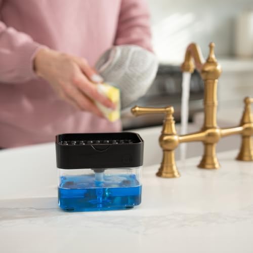 S&T INC. Dish Soap Dispenser and Sponge Holder, Matte Black - Image 4
