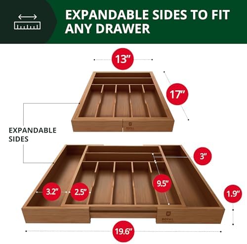 ROYAL CRAFT WOOD Luxury Bamboo Kitchen Drawer Organizer - Silverware Organizer - Utensil Holder and Cutlery Tray with Grooved Drawer Dividers for Flatware and Kitchen Utensils (9 Slot, Brown Bamboo) - Image 2