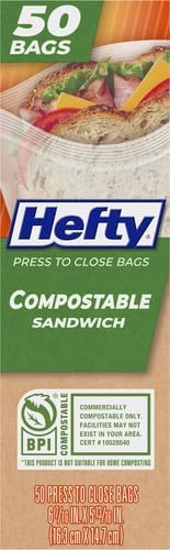Hefty Compostable Sandwich Bags Press-to-Close | Expandable Bottom | Plant-Based Material | BPA Free | 50 Count, Pack of 12 - Image 2