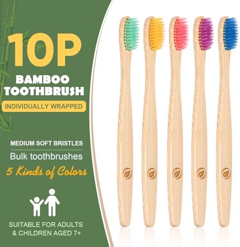 10 Kids Bamboo Toothbrushes Aged 5+, Individually Wrapped Bulk Toothbrush - Image 2