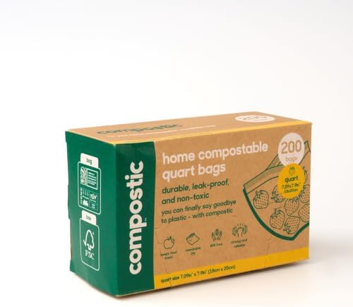 Compostic Compostable Quart Bags, 200 Ct Bulk, Zip-Seal by COMPOSTIC