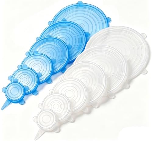 12 pcs Silicone Stretch lids set(6 Sizes,white&blue) by JYYHSF