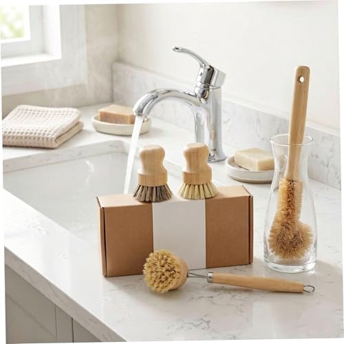 Wooden Dish Brush 4-Piece Dish Brush Set Natural Fiber Brushes with Wooden Handles Non-Scratch Coconut Palm & Sisal Bristles for Kitchen Cleaning.. - Image 2