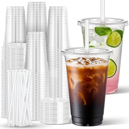 Charmount 24 oz Clear Plastic Cups with Lids and Straws by CHARMOUNT