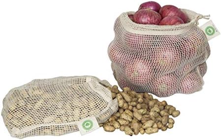 Reusable Mesh Produce Bags made from 100% Organic Cotton - 12"x10", Perfect Reusable Net Vegetable Bags - Washable Fruit, Vegetable & Produce Sacks (3 Medium) - Image 5
