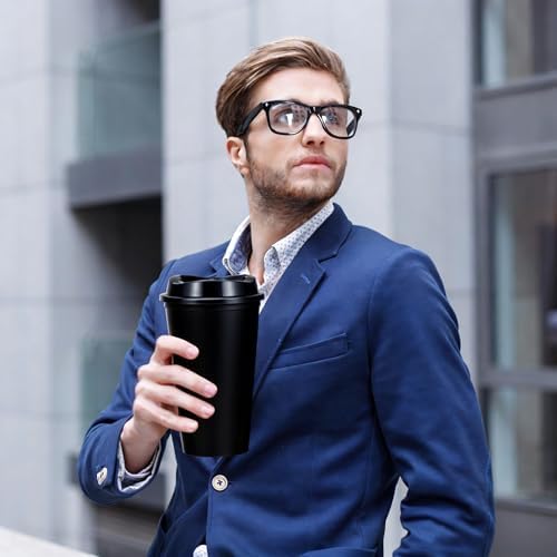 16oz Reusable Plastic Coffee Cups with Lids, 13 Pack, Black - Image 5