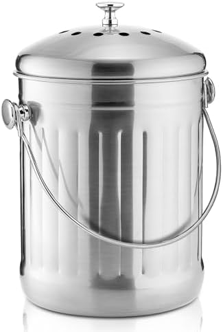 ENLOY Kitchen Countertop Compost Bin 1.3 Gallon, Stainless Steel, Silver by ENLOY