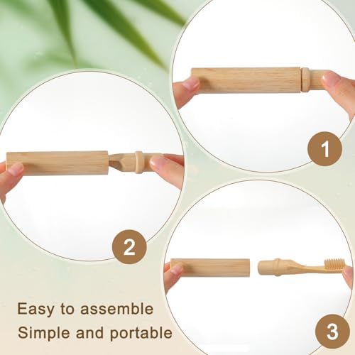 3 Pcs Foldable Bamboo Toothbrush Travel with Case, Fiber - Image 3