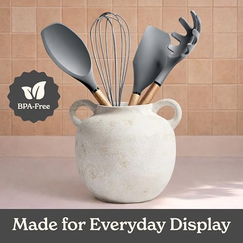 Country Kitchen Non Stick Silicone Utensil Set with Rounded Wood Handles for Cooking and Baking, 8 Piece Set, Gray - Image 6