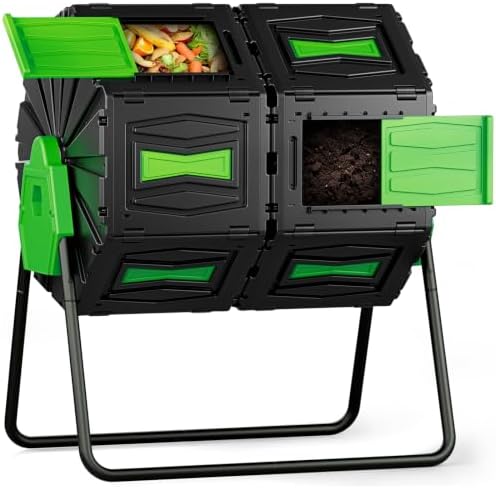 Compost Tumbler, Easy Assemble & Efficient Outdoor Compost Bin, 45 Gallon/170 Liter Large Dual Chamber Rotating Composter for Garden, Kitchen, and Yard Waste, Green Door by MARCYTOP