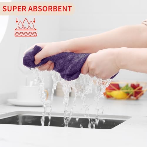 Homaxy 100% Cotton Waffle Weave Kitchen Dish Cloths 6-Pack, Eggplant - Image 3