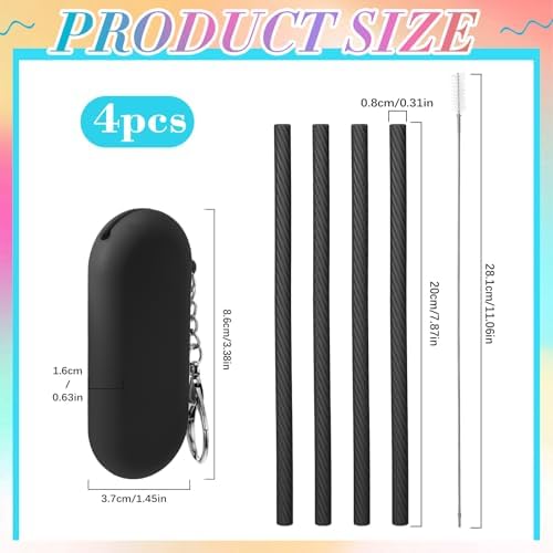 Meanplan 4 Sets Reusable Straws Travel Case Brush Silicone,Black - Image 2