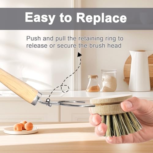 5 Pc Wood Dish Brush, 4 Palm Heads with 1 Handle - Image 4