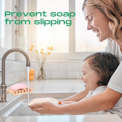 Mumufy 12 Pcs Wood Soap Dish and Exfoliating Bag Set 4.5 x 3.35 x 0.87 inches Self Draining Soap Saver Wood Tray for Bathroom Shower Travel(Wood Color,Wooden) - Image 5
