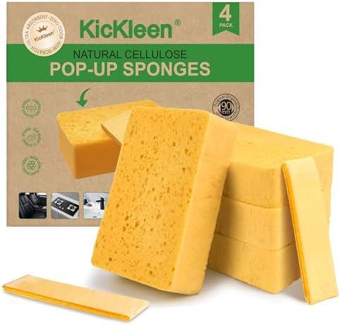 4 Pack Compostable Thicker Pop-Up Sponges - Expanding, Non-Scratch, Plant-Based Dish Cellulose Sponges Car Wash Sponge by KICKLEEN