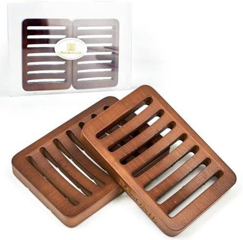 2 Pack FSC Bamboo Soap Holder, Slotted Self-Draining Dish, Walnut Style by BABONIE