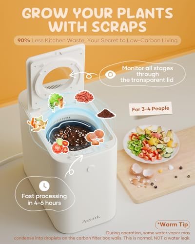 Electric Composter Smart 3L Kitchen Compost Bin Countertop Composter with Odorless Carbon Filter, Low Noise, Auto Clean, Visible Window Indoor Food Recycler Compost Tumbler Bin - Image 4
