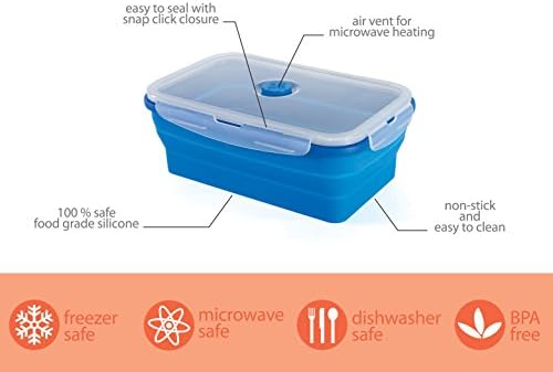 Kitchen Home Thin Bins Collapsible Containers – Set of 4 Rectangle Silicone Food Storage Containers – BPA Free, Microwave, Dishwasher and Freezer Safe - Image 5