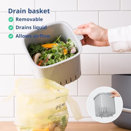 Blue Ginkgo Kitchen Compost Bin, 2.6L Countertop Compost Bin, White - Image 5